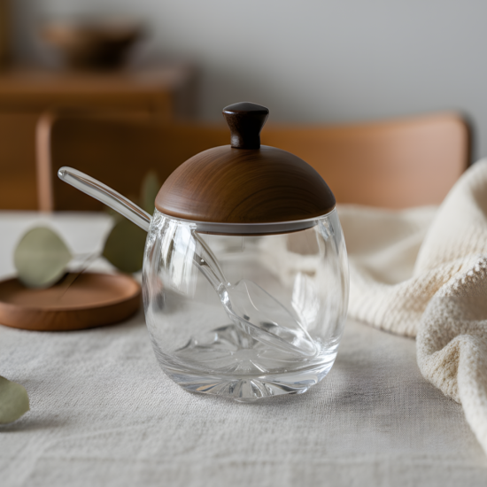 Acrylic Sugar Bowl With Wooden Lid